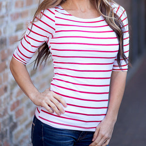 Savannah Striped Boatneck Tees - White/Red