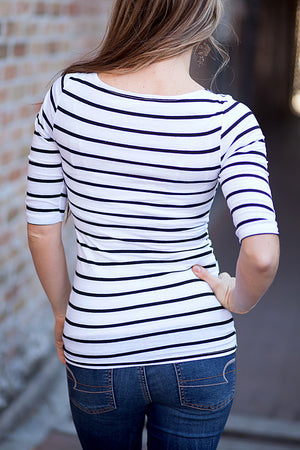 Savannah Striped Boatneck Tees - White/Black