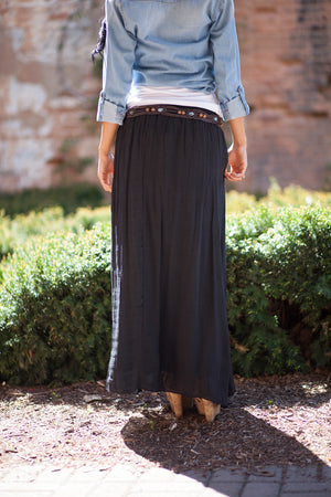 Boho Maxi Skirt with Belt - Black