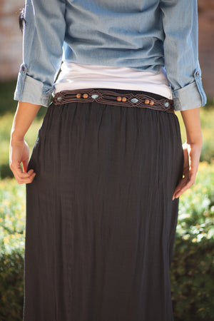 Boho Maxi Skirt with Belt - Black