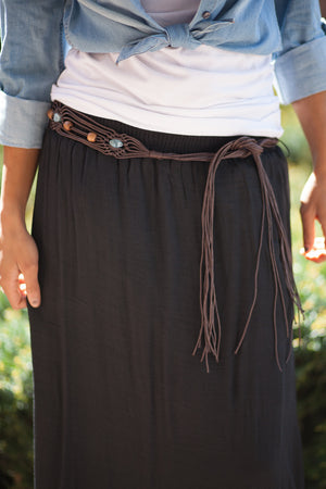 Boho Maxi Skirt with Belt - Black