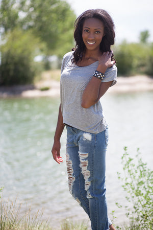 Boyfriend Pocket Tee - Heather Gray