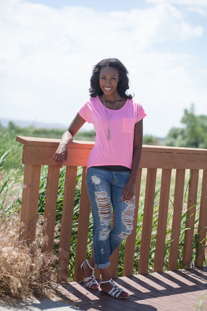 Boyfriend Pocket Tee - Neon Pink