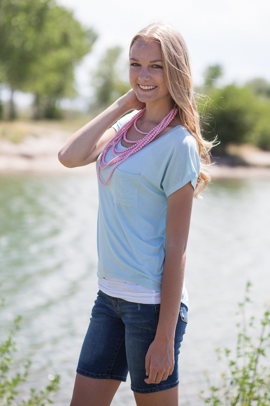 Boyfriend Pocket Tee - Sky Blue