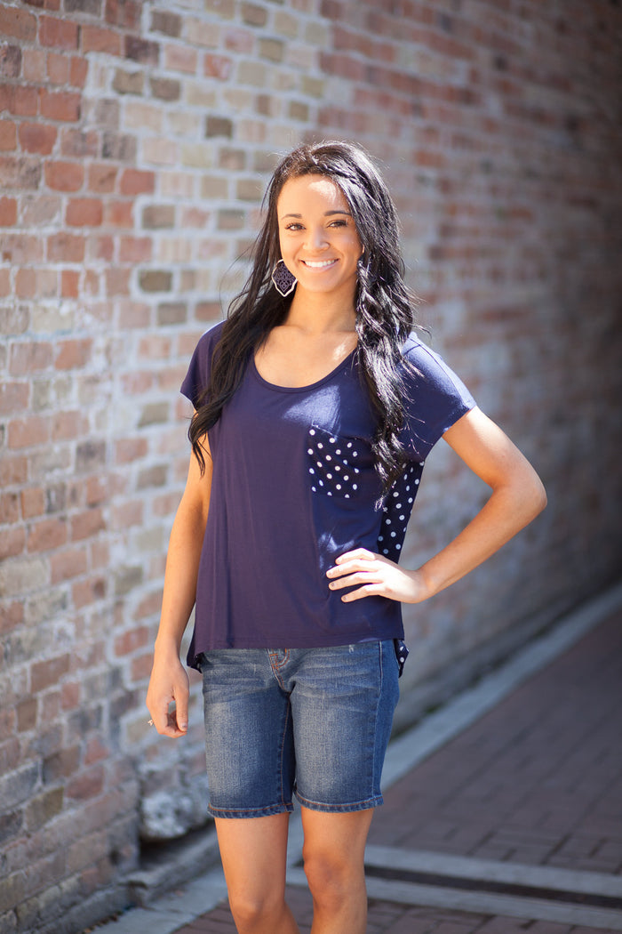 Camden Polka Dot Back Top - Navy/White