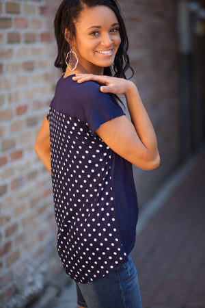 Camden Polka Dot Back Top - Navy/White