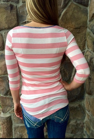 Charlotte Striped Tunic with Denim Trim - Pink/White