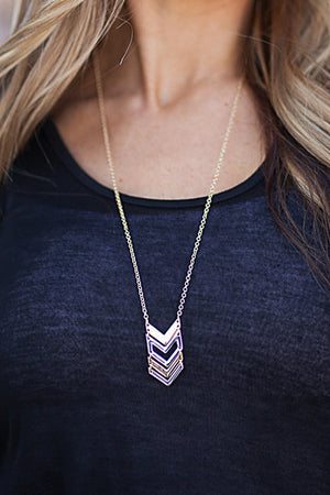 Chevron Statement Necklace - Silver & Gold Chain