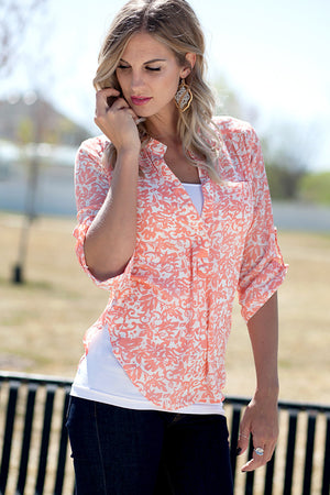 Floral Print Blouse Coral