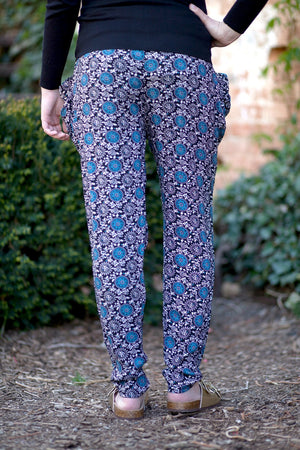 Harem Pants - Flowers - Black/Turquoise