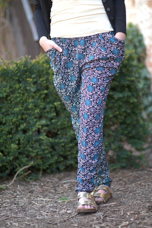 Harem Pants - Flowers - Black/Turquoise