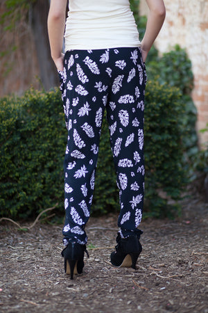 Harem Pants - Leaf Print - Navy