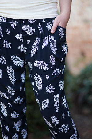 Harem Pants - Leaf Print - Navy