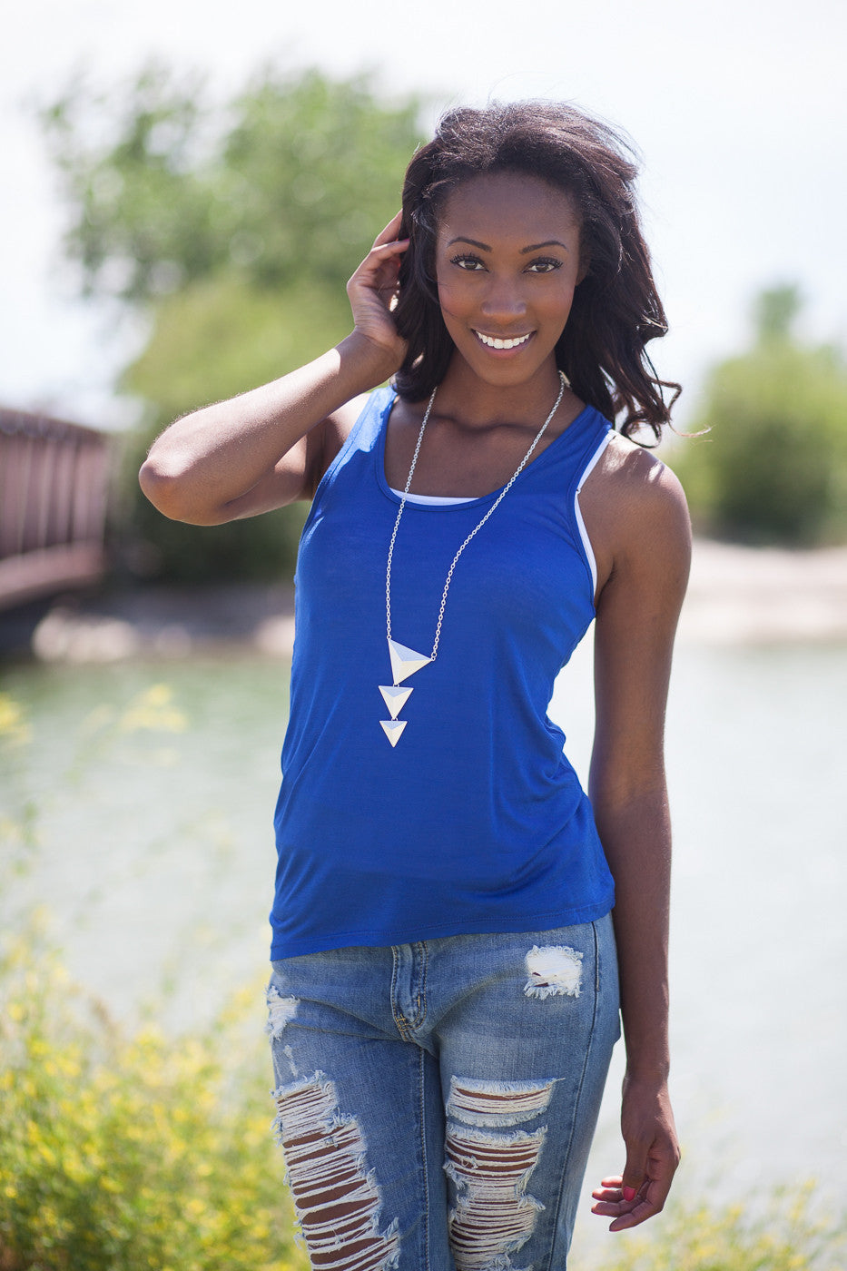 High Low Racerback Tank - Royal Blue