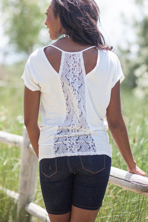 Jersey Lace Back Dolman Top - Ivory