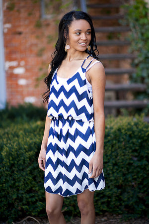 Venice Zig Zag Sun Dress - Navy