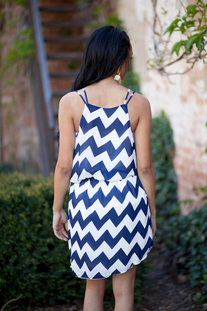 Venice Zig Zag Sun Dress - Navy