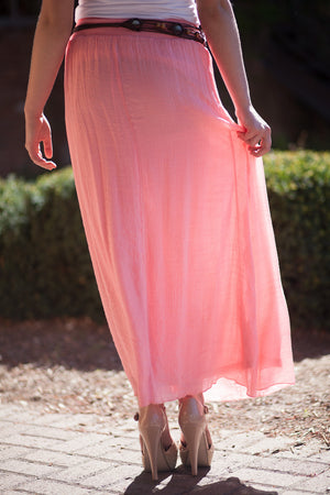 Boho Maxi Skirt with Belt - Coral