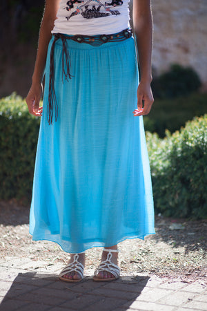 Boho Maxi Skirt with Belt - Turquoise