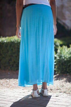 Boho Maxi Skirt with Belt - Turquoise