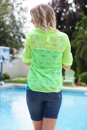 Quincy Semi-Sheer Mesh Blouse - Neon Yellow