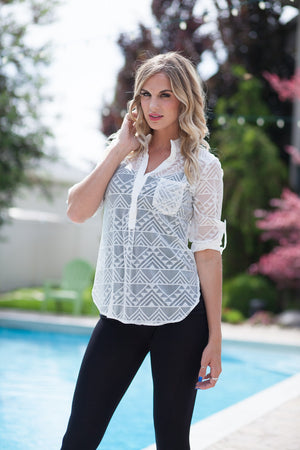 Quincy Semi-Sheer Mesh Blouse - White