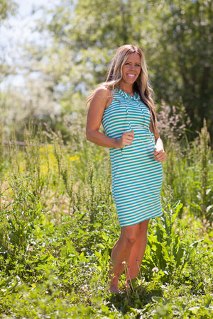 Havana Sleeveless Striped Dress - Mint/Ivory