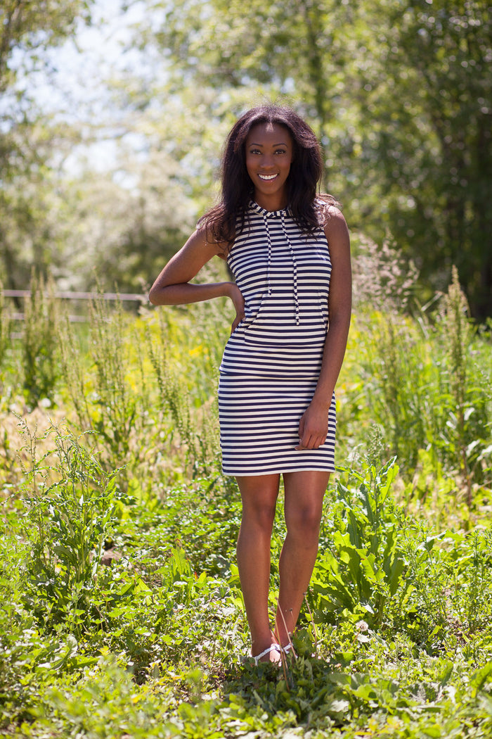 Havana Sleeveless Striped Dress - Navy/Ivory