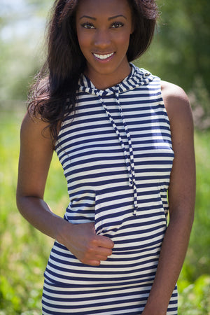 Havana Sleeveless Striped Dress - Navy/Ivory