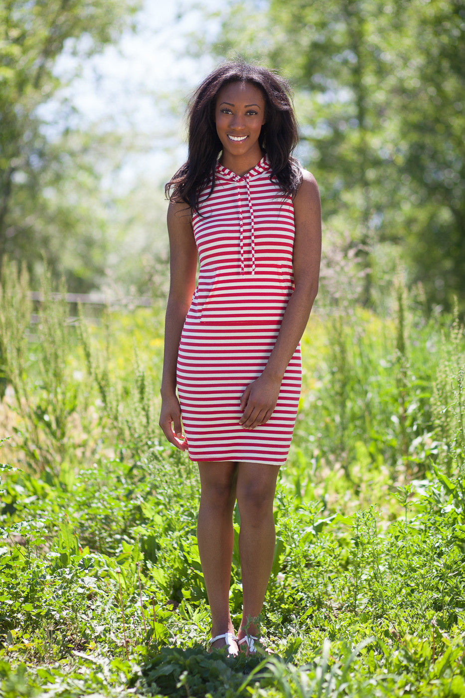 Havana Sleeveless Striped Dress- Red/Ivory