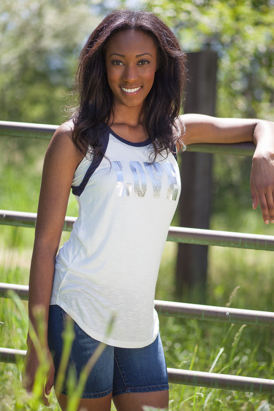 Love Sleeveless Tee - White/Navy