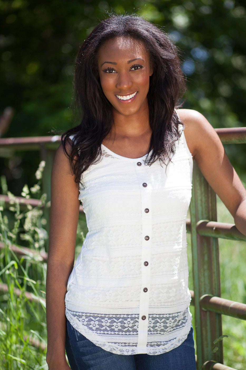 Salem Lace Front Tank Top - Ivory