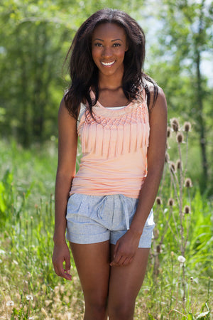 Ireland Fringe and Lace Tank Top - Peach