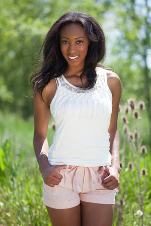 Ireland Fringe and Lace Tank Top - Ivory