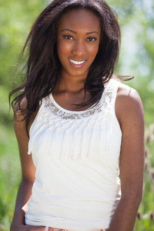 Ireland Fringe and Lace Tank Top - Ivory