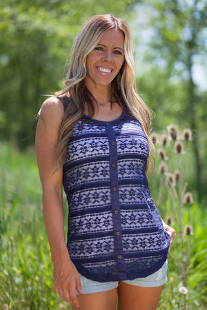 Salem Lace Front Tank Top - Navy