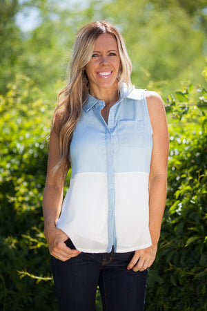 Madrid Chambray/Sheer Top - Ivory