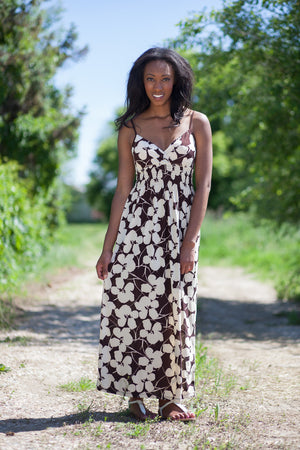 Florence Maxi Dress Hawaiian Flowers - Brown/Cream