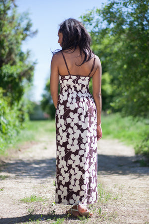 Florence Maxi Dress Hawaiian Flowers - Brown/Cream