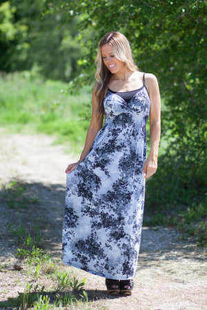 Florence Maxi Dress Little Flowers - Grey