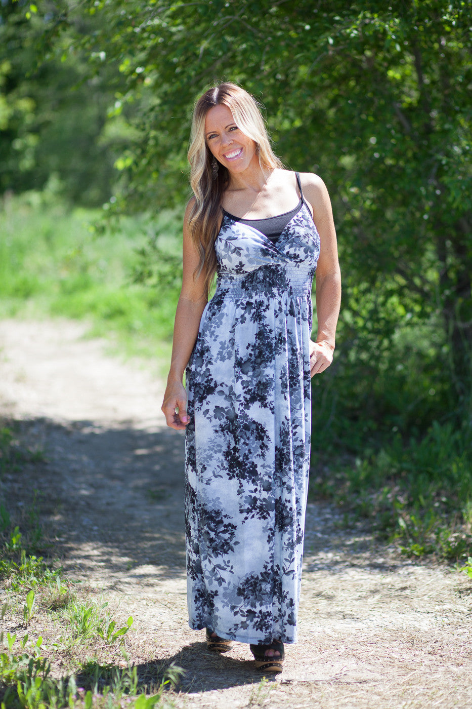 Florence Maxi Dress Little Flowers - Grey