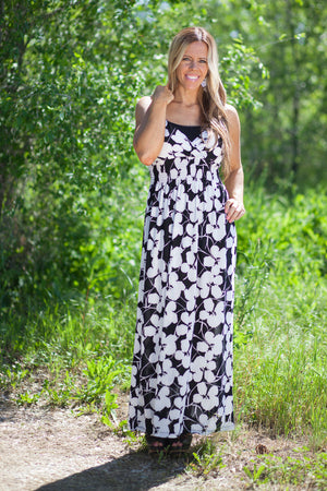 Florence Maxi Dress Hawaiian Flowers Black/White