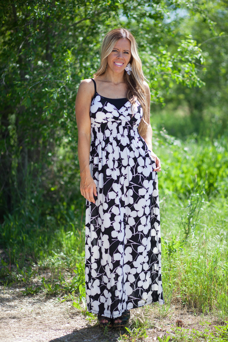 Florence Maxi Dress Hawaiian Flowers Black/White