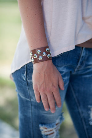 Verona Studded Heart Cuff - Brown