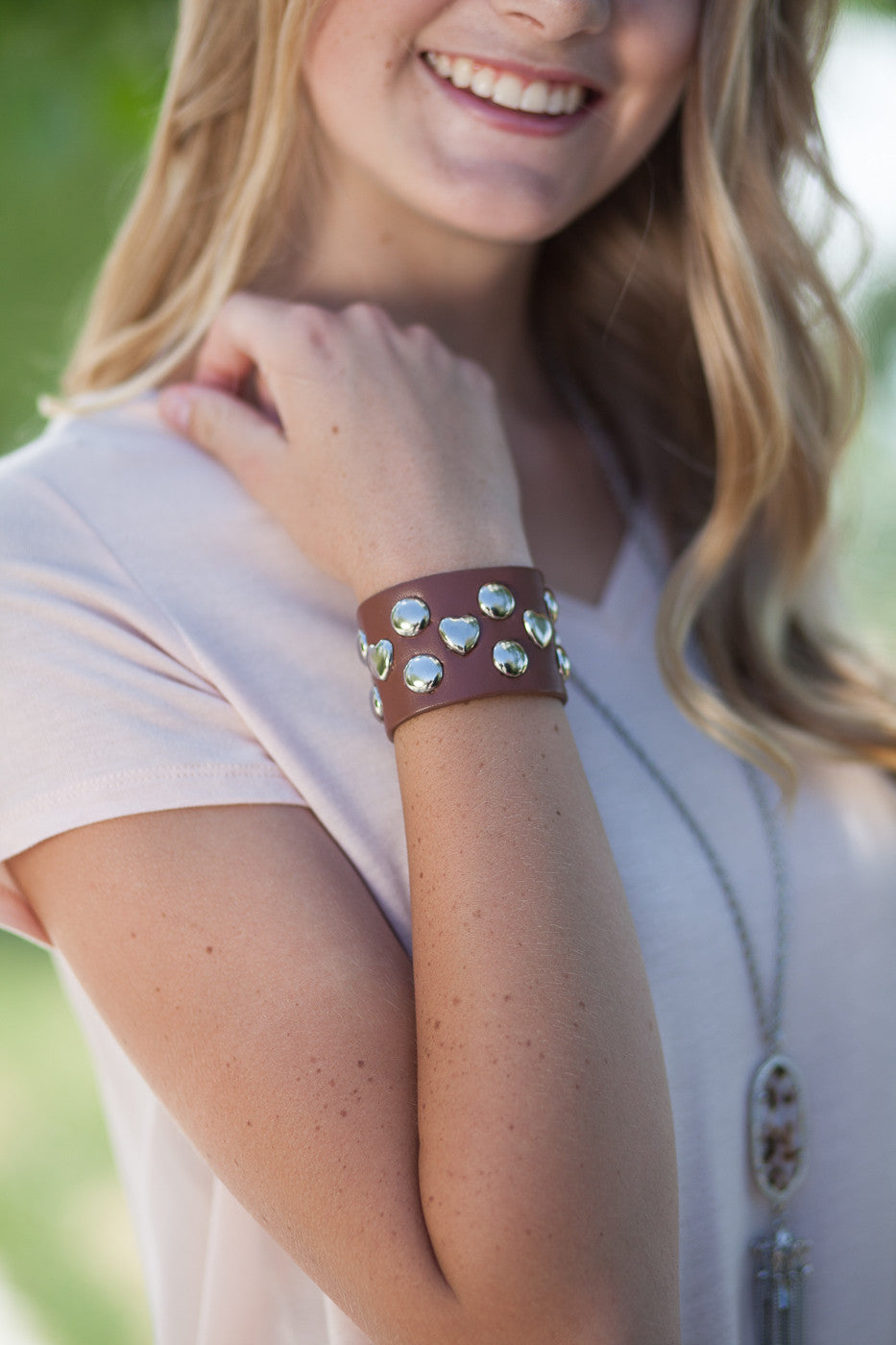 Verona Studded Heart Cuff - Brown