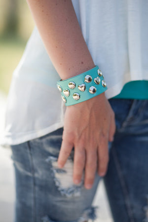 Verona Studded Heart Cuff - Aqua