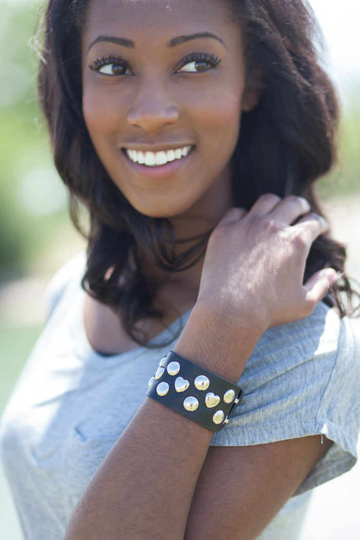 Verona Studded Heart Cuff - Black