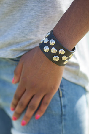 Verona Studded Heart Cuff - Black