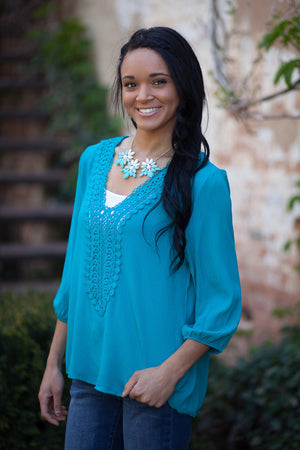 Ella Boho Peasant Top - Turquoise