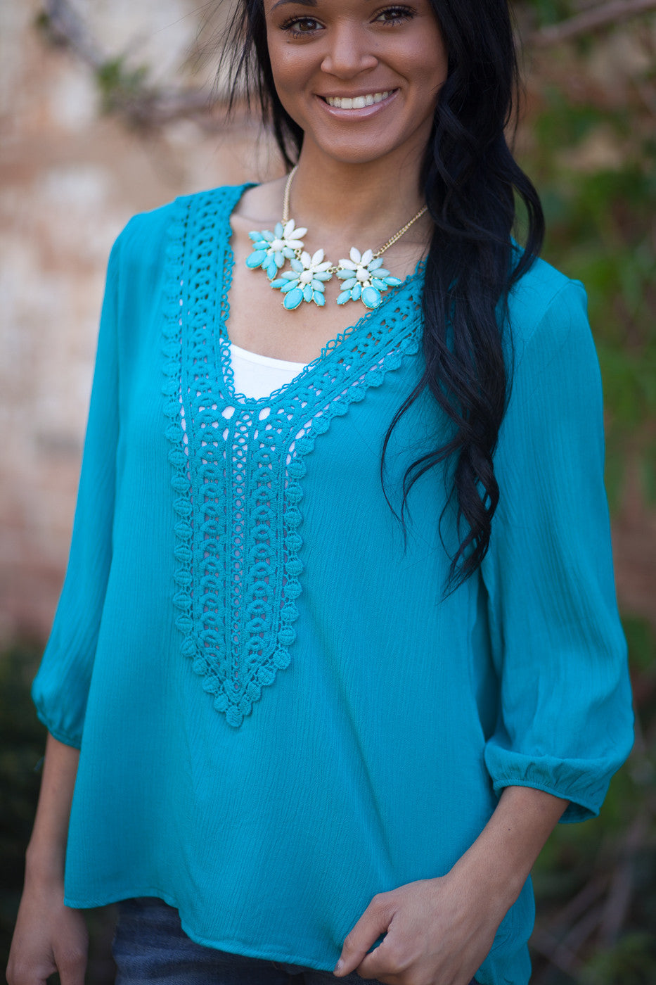 Ella Boho Peasant Top - Turquoise